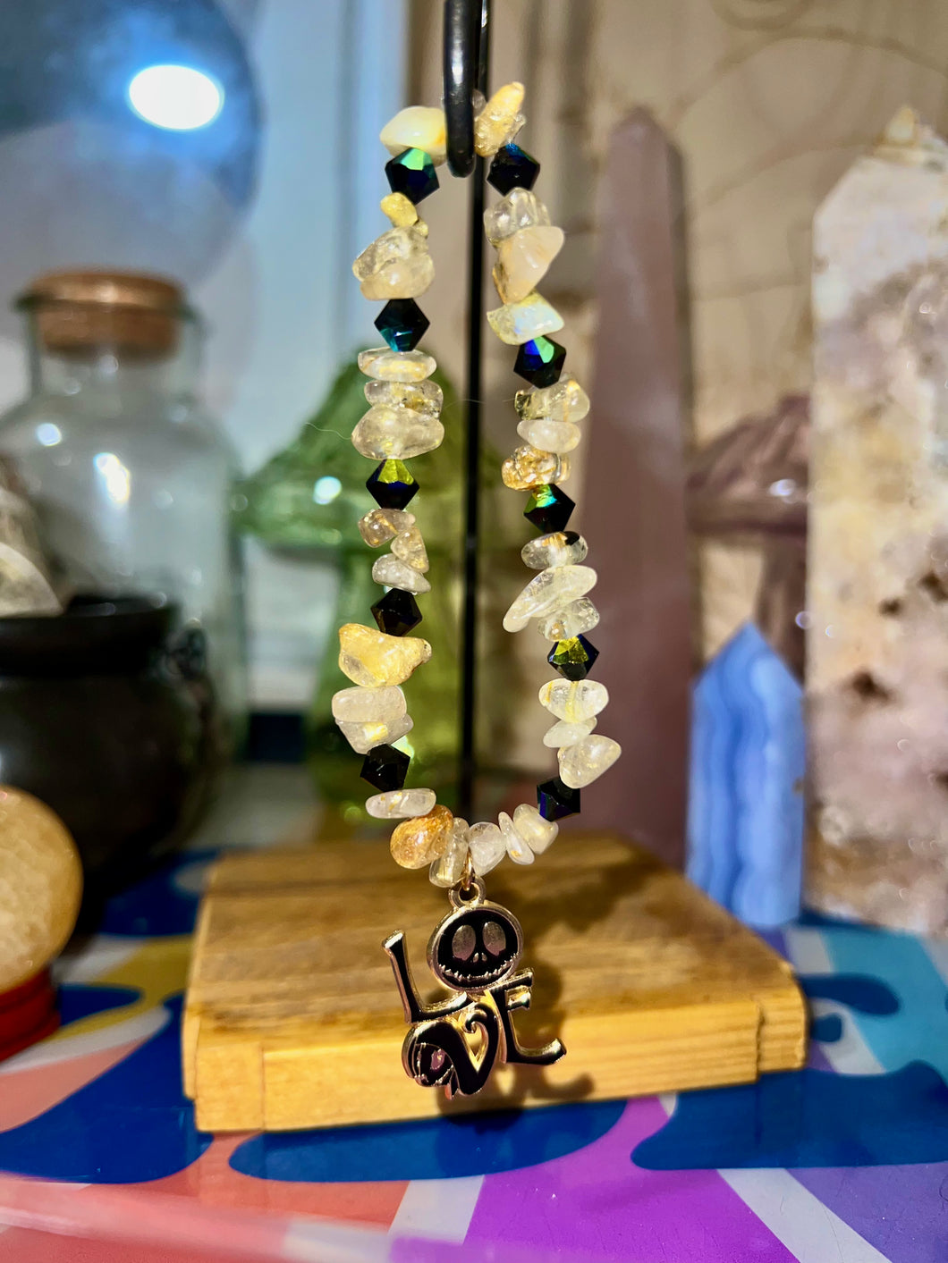 Rutilated Quartz bracelet with Jack Skellington charm